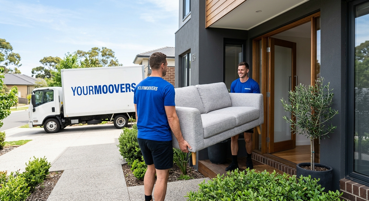 YourMoovers movers carrying a sofa into a Melbourne home